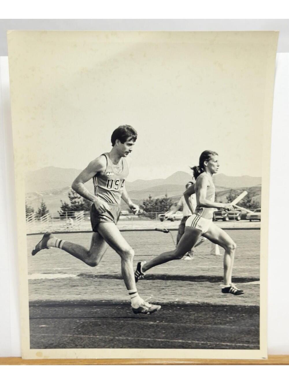 Vintage USA Relay Race Photo AAU Track Field B&W 1970s